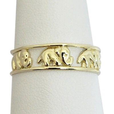 Solid 14K Yellow Gold Elephant Ring 6mm  Size 3 - 12, Lucky - Image 1 of 4