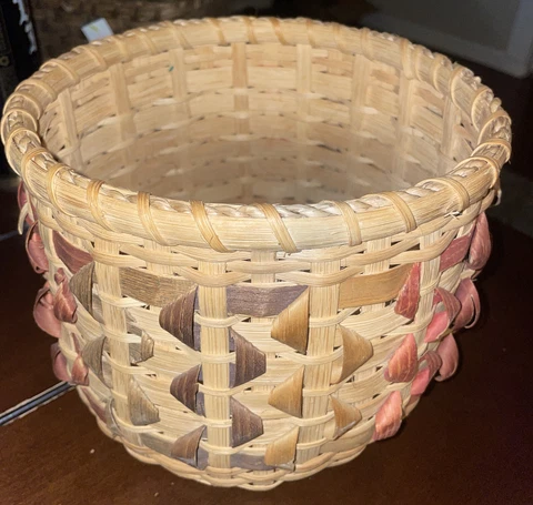Handmade Curly Woven Basket Natural  Artist Signed 1992 Farmhouse Storage Decor Cover