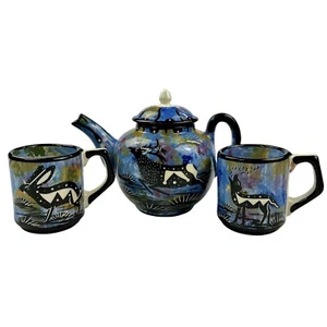 CONJUNTO - Tetera + 2 Tazas/Tazas Firmado Mana Pottery Arizona Nuevo México 1948/1994 - Imagen 1 de 24
