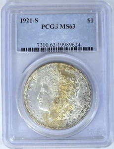 1921-S PCGS MS 63 Morgan Silver Dollar COIN Slabbed Proper Toning - Picture 1 of 8