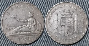 ESPAÑA. Gobierno provisional 5 pesetas año 1870*1870. Peso 24,93 gr. - Bild 1 von 3