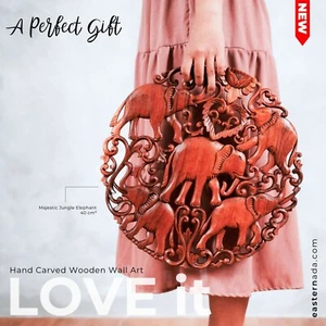 Handgefertigte geschnitzte Holz dekorative Wandkunst Tafel afrikanische Elefanten Geschenk - Bild 1 von 11