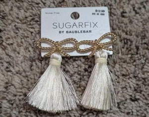 Sugarfix By Baublebar Gold Bow with Cream Tassel Earrings - NEW - Nickel Free - Picture 1 of 1