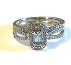 10K White Gold Aquamarine 38Ct Halo Diamond Engagement Ring Wedding Band Set