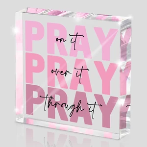 Pink Inspirational Decor Pray over It Bible Verse Wall Art Christian Gifts for W - Picture 1 of 12