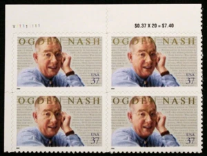 US Plate Blocks Stamps #3659 ~ 2002 OGDEN NASH 37c MNH SP1705 - Picture 1 of 1