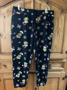 Men’s Dr. Seuss Grinch Black Red Green Fleece Lounge Sweatpants Pants Size XL - Picture 1 of 4