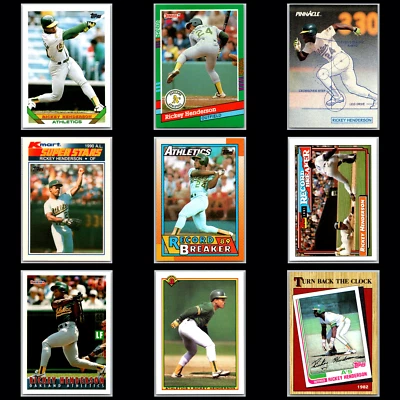 Lote de 9 tarjetas Rickey Henderson - Topps Donruss Bowman - Oakland A's HOF MLB Legend Foto 1 de 4