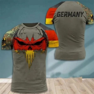 Deutsche Germany Flagge Totenkopf Schädel Army Kurzarm T-Shirt Shirt Polyester - Picture 1 of 2