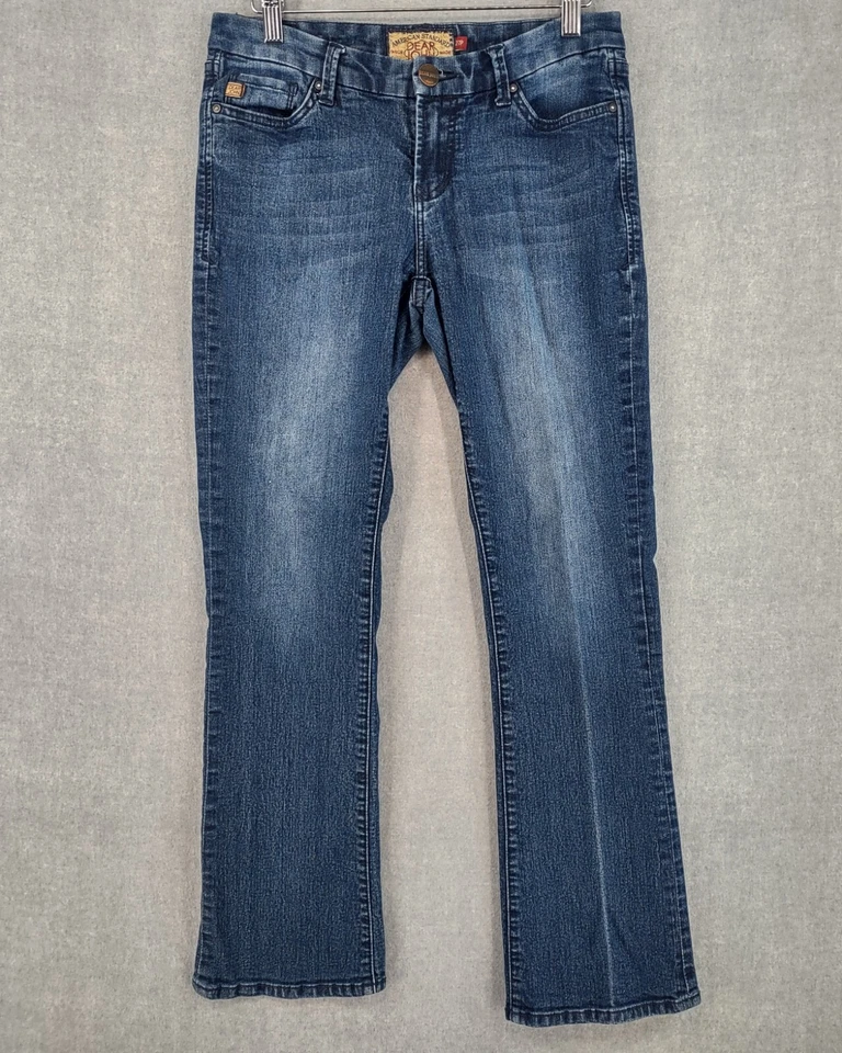 Dear John Jeans Womens Petite 27 Blue Stretch Denim Bootcut Low Rise Distressed - Image 1 of 4