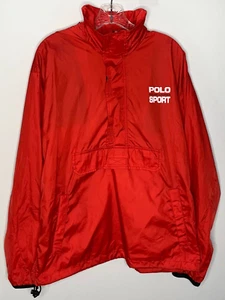 90’s Ralph Lauren Men's Polo Sport Red Hooded Windbreaker Jacket Medium - Picture 1 of 10
