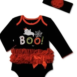 Halloween Boo Ghost One Piece with TuTu attached and Head Band Included - 12 M - Picture 1 of 5