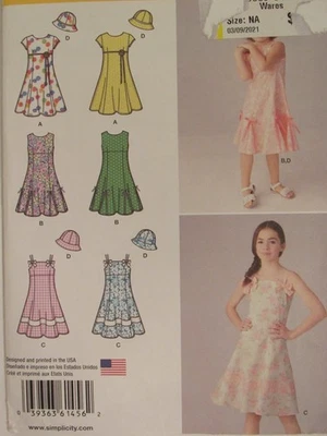 OOP SIMPLICITY 1456 Girls Bodice Variat Dress in 6 Looks & Hat PATTERN 7-14 - Image 1 of 4