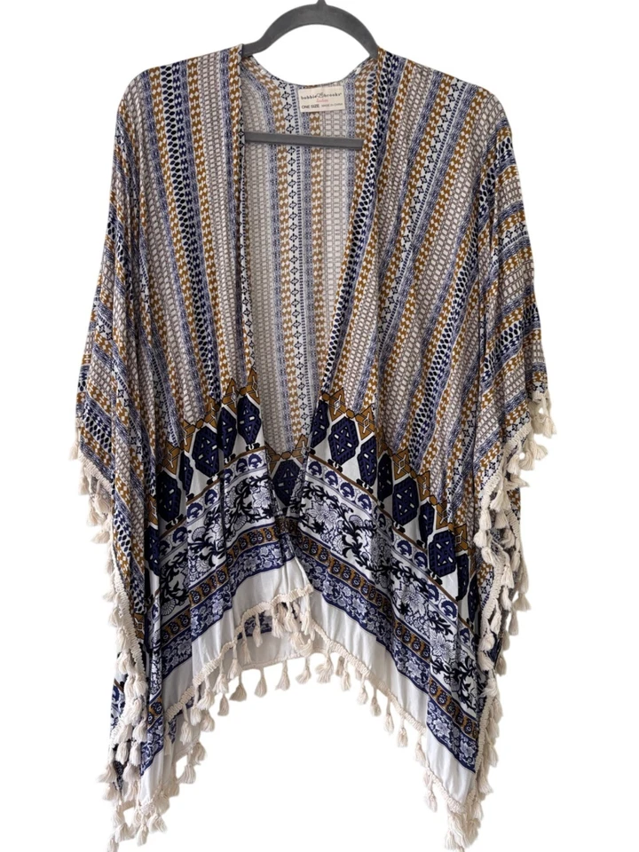 Женский кардиган бохо кимоно Bobbie Brooks с кисточками один размер повседневный - Изображение 1 из 4