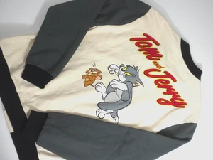 Chaqueta Universitaria Tom And Jerry Para Hombres M Beige Gris Apliques a Presión Dibujos Animados Gato Ratón - Imagen 1 de 10