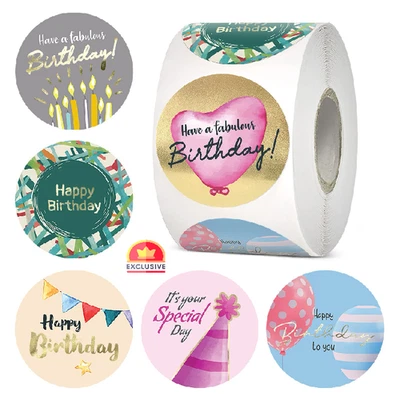 500 Happy Birthday Stickers,6 Unique Foiling Designs, Birthday Stickers for Kids - Image 1 of 4