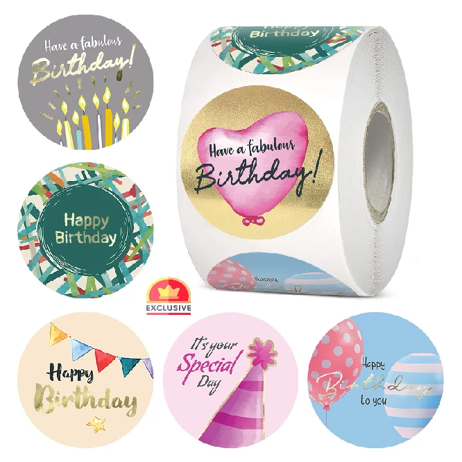 500 Happy Birthday Stickers,6 Unique Foiling Designs, Birthday Stickers for Kids - Image 1 of 4