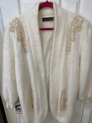 Suéter cárdigan Lee Sands vintage marfil frente abierto para mujer Foto 1 de 4