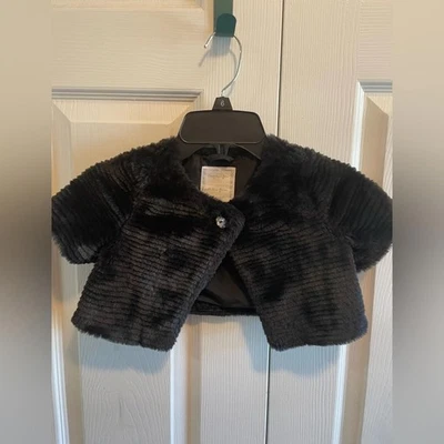 Black Faux Fur Cardigan Shrug Size XS 4 by Gymboree little girls formal cropped - Image 1 of 4
