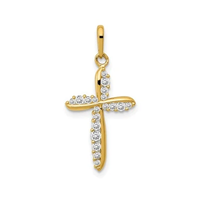 Colgante Cruz Oro Amarillo 14k Mujer Diseño Moderno con Gemas Blancas Cristiano Foto 1 de 4