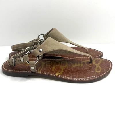 Sandalias de Tanga Sam Edelman Greta Gamuza Tostada Talla 7.5M Suela de Cuero Boho Chic Foto 1 de 4