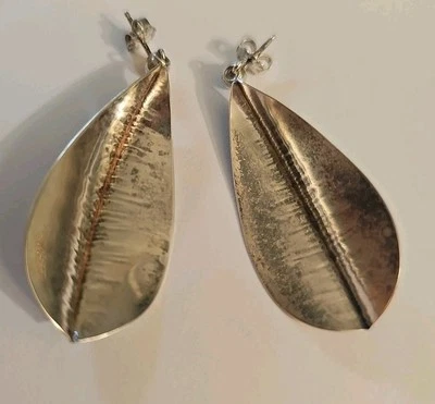 Modernist Handcrafted Sterling Silver .925 Leaf Earrings - Image 1 of 4
