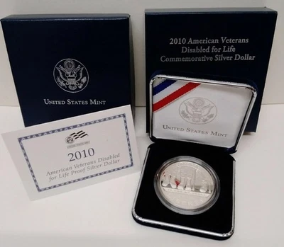 2010 US Mint American Veterans Disabled for Life $1 Proof Coin ~ Box & COA - Image 1 of 4