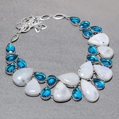 Collana Gioielli Pietra di Luna Arcobaleno Indicolite Tormalina Gemma 18"... - Immagine 1 di 4