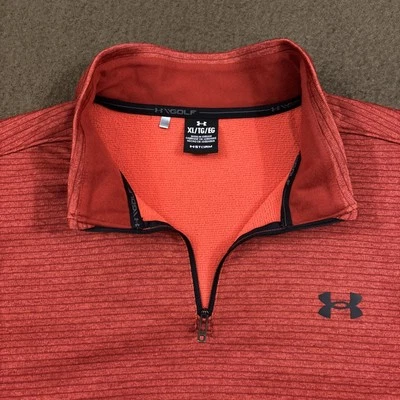 UNDER ARMOUR Hombres Naranja Rayas Tormenta Suéter Vellón 1/4 Cremallera Golf Sudadera XL Foto 1 de 4
