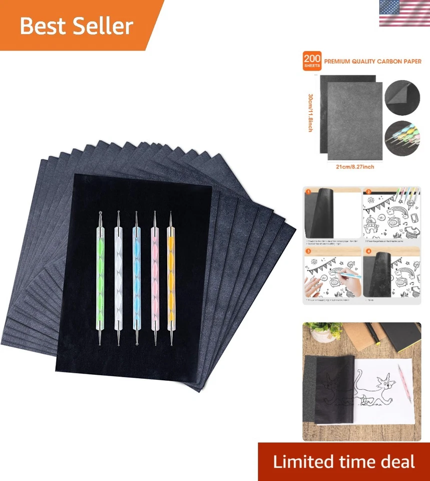 200 Sheets Carbon Paper Black Graphite Transfer Tracing and
