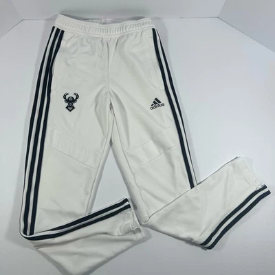 Adidas Kids Track Pants Medium White Black Milwaukee Bucks Athletic AEROREADY - Image 1 of 4
