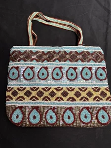 "Bolso Pristina vintage hecho a mano con cuentas 12x10"" - Cartera con cierre magnético" - Imagen 1 de 6