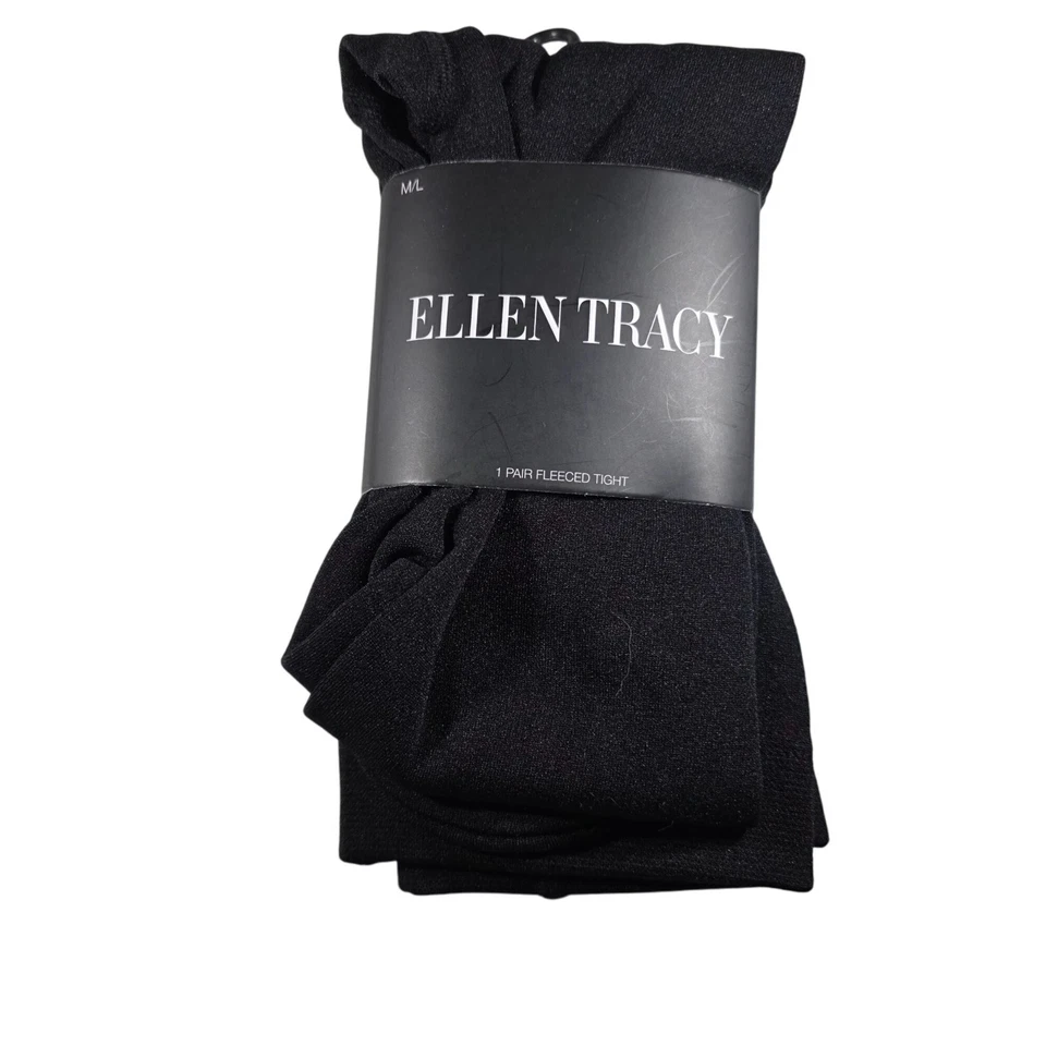 Ellen Tracy Fleece-Lined Tights M/L Jet Black Polyester Spandex Soft Stretch - Image 1 of 3