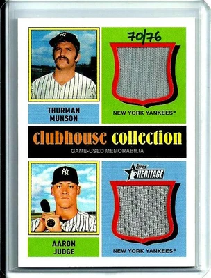 Parche reliquia doble Topps Heritage # CCDR-MJ 2025 Thurman Munson, Aaron Judge 70/76 Foto 1 de 3