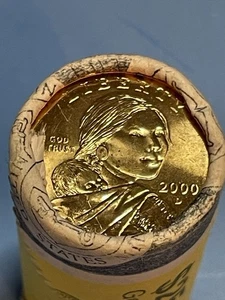 2000 D Uncirculated Sacagawea Roll of 25 One Dollar Coins SEALED in Bank Roll - Picture 1 of 5