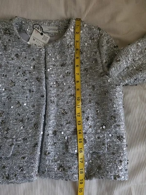 CHAQUETA ZARA CROPPED LENTEJUELAS PLATEADAS SS24 Colección Zw talla M Nueva con etiquetas Foto 1 de 4