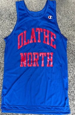 Camisa sin mangas vintage de los 80 para hombre CHAMPION de nailon Olathe North talla mediana stock muerto EE. UU. Foto 1 de 4