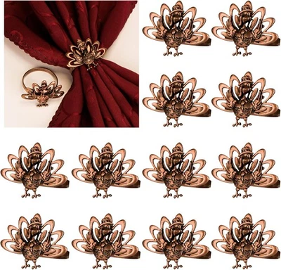 Juego de 12 anillos de servilleta de pavo, soportes de anillo de servilleta de otoño de acción de gracias vintage rústica Foto 1 de 4