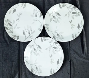 Set 3 Corelle Misty Leaves 8-1/2" Salad/Luncheon Plates Gray Leaf Branch Coupe - Picture 1 of 4