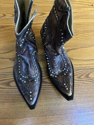 Коричневые кожаные винтажные ковбойские сапоги с заклепками, американский размер 8,5, европейский размер 41,5, сделано в Италии - Изображение 1 из 4