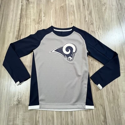 洛杉矶公羊队 NFL 青少年长袖 Raglan T 恤灰色海军蓝小号 8 — 第 1/4 张图片
