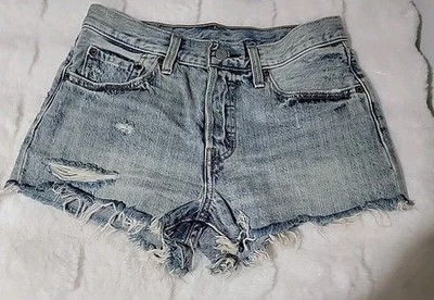 Pantalones cortos Levi's 501 Premium Big E azul desgastado denim para mujer talla 26 #F Foto 1 de 4