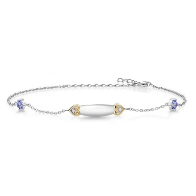 Tobillera redonda de plata 925 y oro amarillo de 10 quilates de tanzanita azul de 0,62 quilates Foto 1 de 3