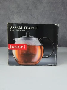 BODUM Assam Round Teapot 17 oz 2 Cup Press Filter Clear Infuser w/ Black - Picture 1 of 2