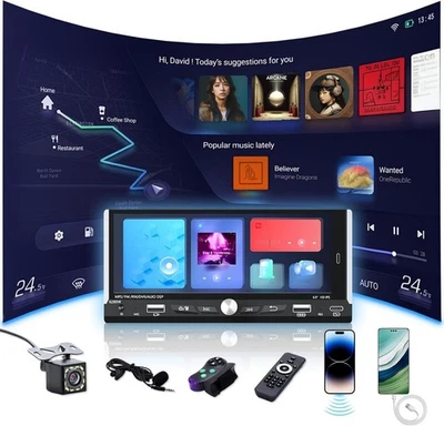 Single Din Car Stereo Wireless Apple CarPlay 6.9 touchscreen Bluetooth Radio USB - Image 1 of 4