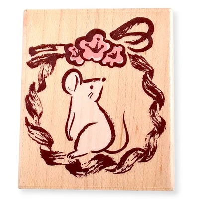 Sello de Goma Japonés Zodiaco Ratón Año Nuevo Montado en Madera Animal Artesanía R3 Foto 1 de 4