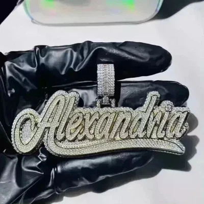 5.00Ct Round Real Moissanite Customize Name Pendant 14K White Gold Plated Silver - Image 1 of 4