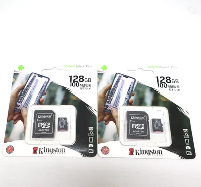 Лот из 2 карт Kingston SDCS2/128 ГБ MicroSDXC Canvas Select Plus U1 A1 + адаптер - Изображение 1 из 4