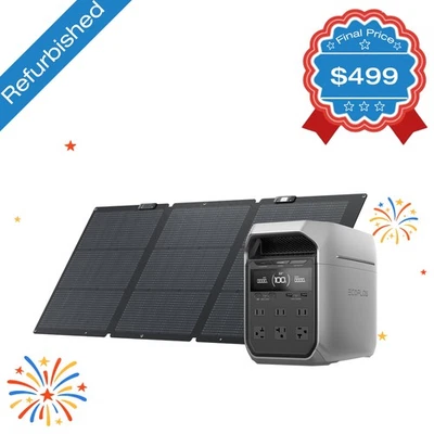 EcoFlow DELTA 3 Plus 1024Wh 便携式发电站 + 160W 太阳能电池板 翻新 — 第 1/4 张图片