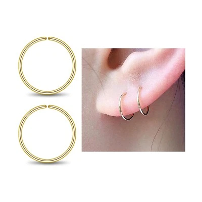 "Small 8mm Gold Huggie Hoop Earrings – 14K Yellow Gold Filled Mini Endless Carti - Image 1 of 4